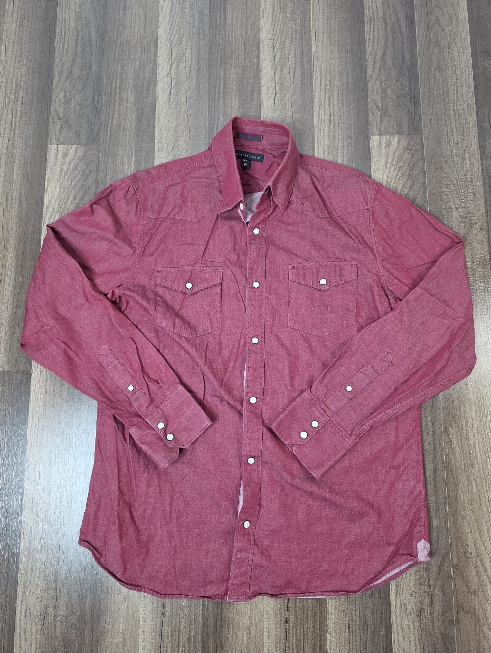 Vintage Banana Republic Red Chambray Pearl Snap Western Shirt Americana Retro. L
